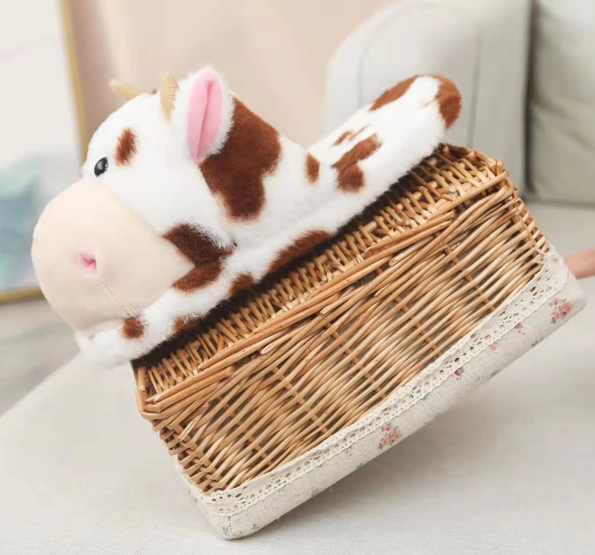 Kawaii Cow Plush Home Slippers Girls Home Non-slip Slippers Cute Animal Home Shoes Indoor Home Cow Cotton Slippers