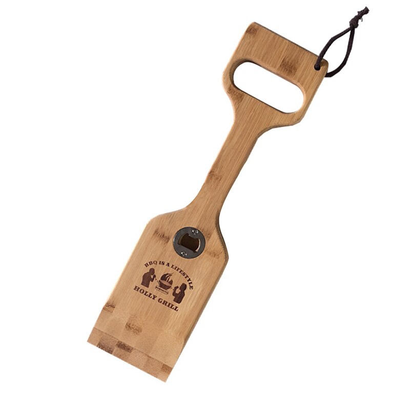 Parrilla de barbacoa pala de madera herramienta de limpieza de roble rascador multifuncional abridor de botellas limpio e higiénico