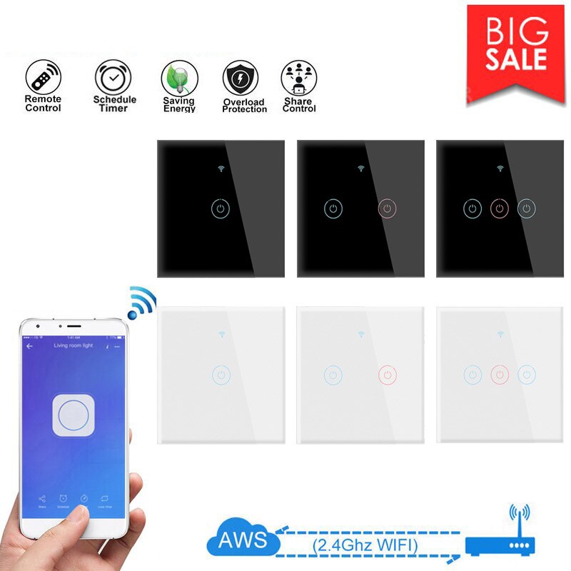 Smart Home No Neutral Wire Required Smart Touch Switch Wifi Wall Light Switch Single Fire Wire Switch Alexa Google Home Tuya App