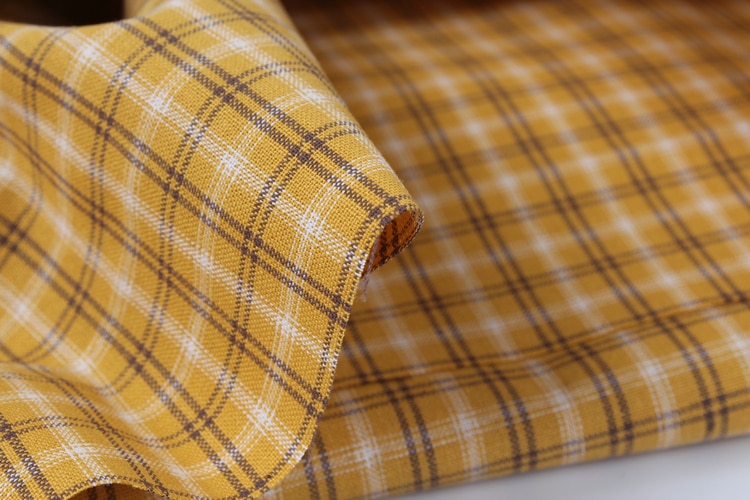 Tela de franela de sarga de algodón de 100x145cm, tela suave de lijado e hilo teñido a cuadros, tela hecha a mano DIY: Amarillo