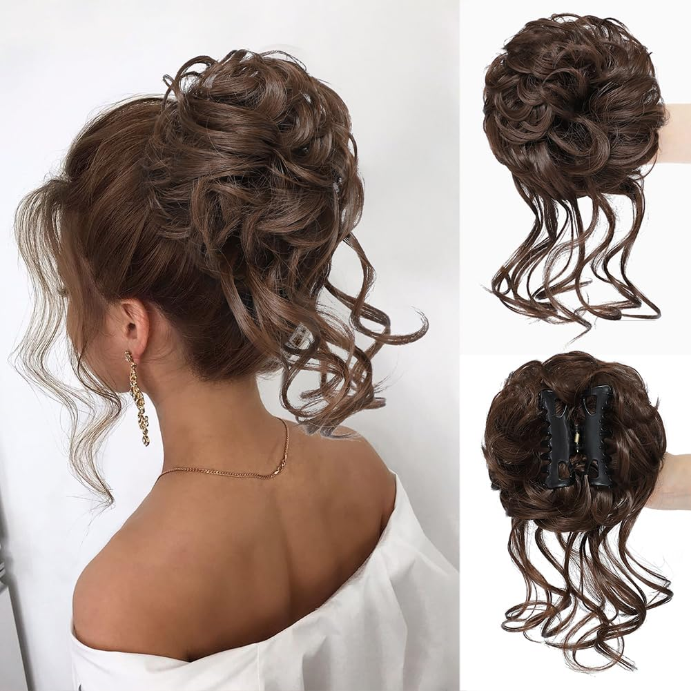 Synthetic Messy Bun Hair Piece Claw Clip Tousled Updo Hair Buns Hairpiece Extensions Curly Faux Bun Hair Pieces for Women