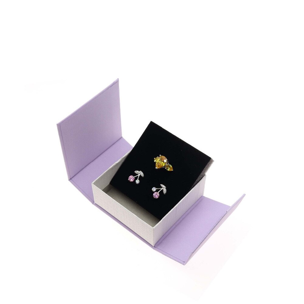 DoreenBeads Schmuck Boxen Papier Grau Weiß Farbe Band Bowknot Für Präsentieren Ring Ohrring Verpackung Display Box, 1 Stück: Purple-8x8x3.5cm