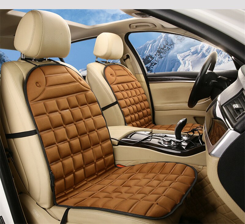 12V voiture sièges chauffants siège d'hiver chauffage siège de voiture coussin chauffant couvre voiture électrique siège chauffant voiture style hiver coussin coussins: 2pcs Brown