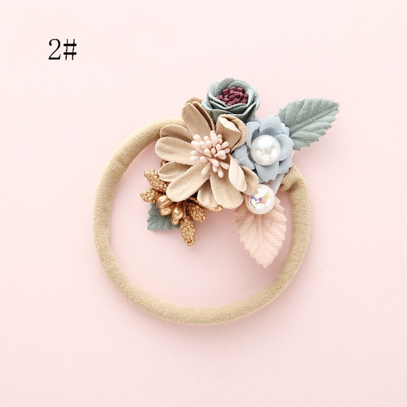Warmmom – bandeau à fleurs pour -né, élastique, princesse, perle, Style frais, mignon, couvre-chef pour enfants: T2