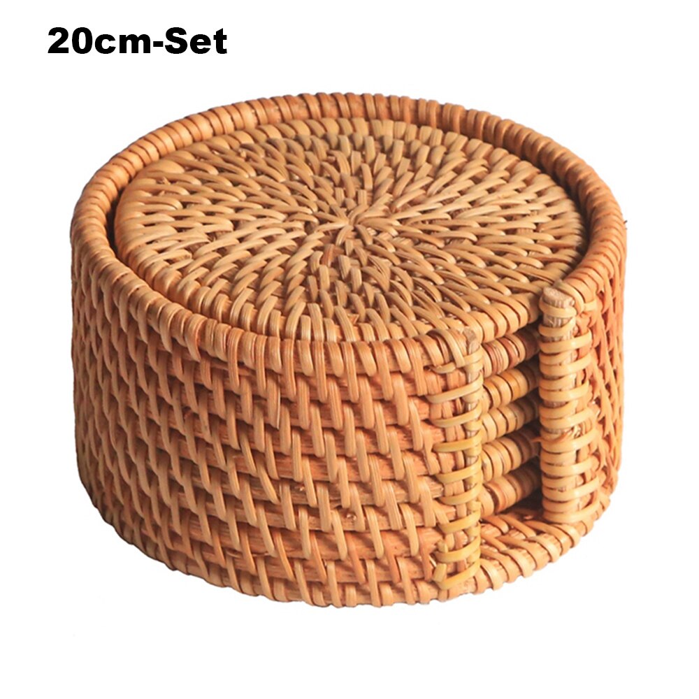 1 Pc Natuurlijke Rotan Onderzetters Placemats Keuken Placemats Ronde Isolatie Kom Pad Tafel Padding Cup Mat Handgemaakte Rotan Coaster: 20cm-SET