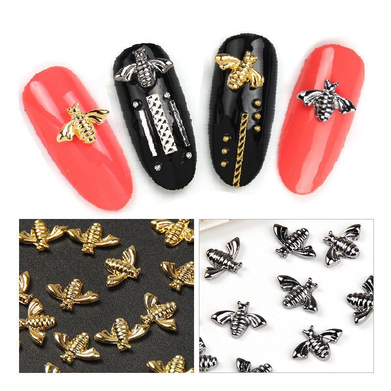 5pcs/10pcs Metal Alloy Bee 3D Nail Art Decorations Gold Silver Black Jewelry Gem Japanese Style Manicure Accessories