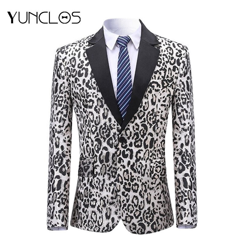 YUNCLOS Luipaard Print Single-breasted Mannen Pak Jas Casual Zanger Stadia Party Blazer Men Suits Verkoop Mannen Pak jas