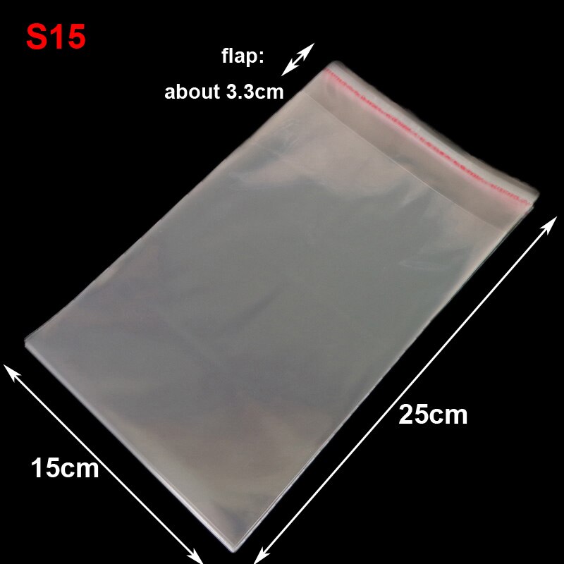 50pcs Resealable Plastic Transparent Bags Clear Cellophane Self-adhesive Plastic Opp Bag Packing Storage Poly Bag: 50pcs 15x25cm