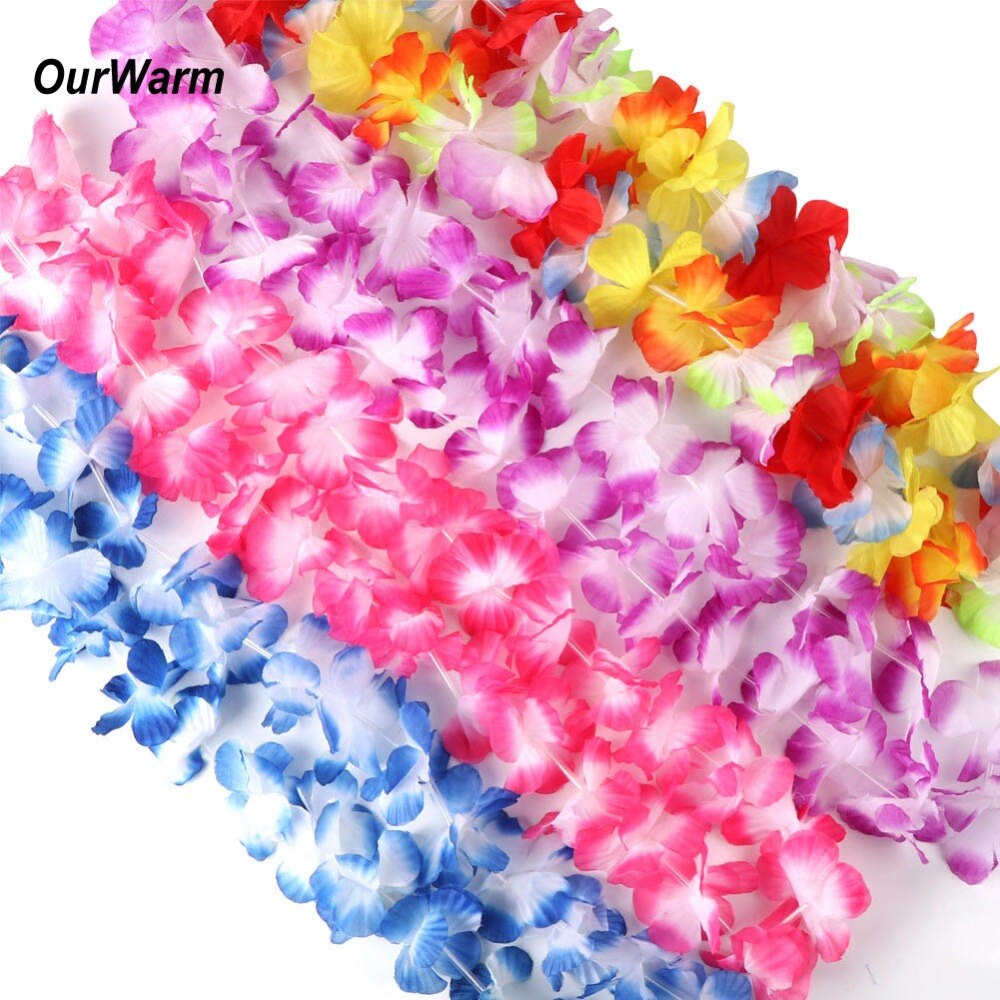 Ourwarm 12 stk kunstig blomst lei hawaiiansk halskæde krans blomst hula guirlande hawaiisk bryllupsfest dekoration