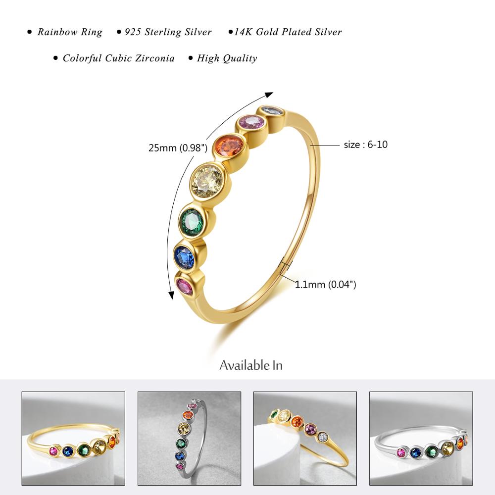 E 925 Sterling Zilveren Regenboog Edelstenen Ring Voor Vrouwen 14K Vergulde Zilveren Sieraden Ringen Kleur Zirconia Bruiloft ringen