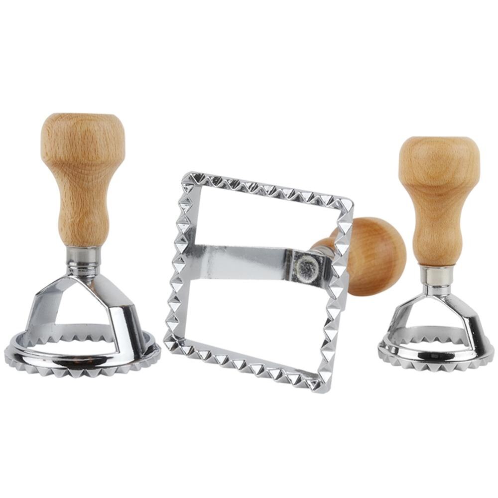 Klassisk runde og firkantede pasta cutter kage cookie værktøjer køkken pasta mold værktøj ravioli stempel cutter med strand træ håndtag