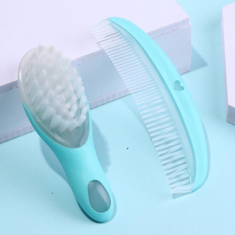 2Pcs/Set High Plastic Convenient And Easy To Use For Baby Daily Hair Care Suit Baby Soft Comb Brush: blue