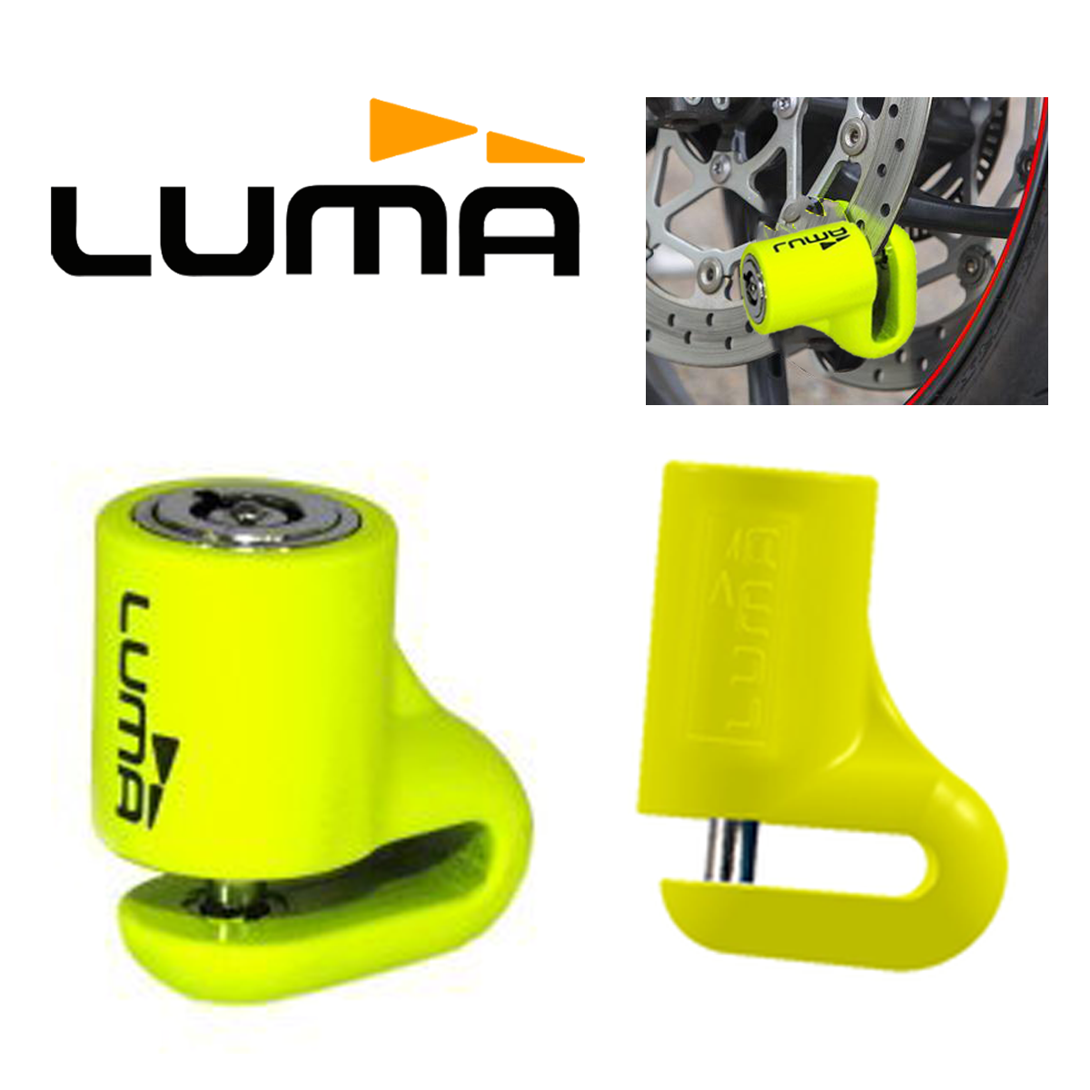 LUMA 74D - Candado Disco Moto Antirrobo Diametro 5 Amarillo Seguridad Llave