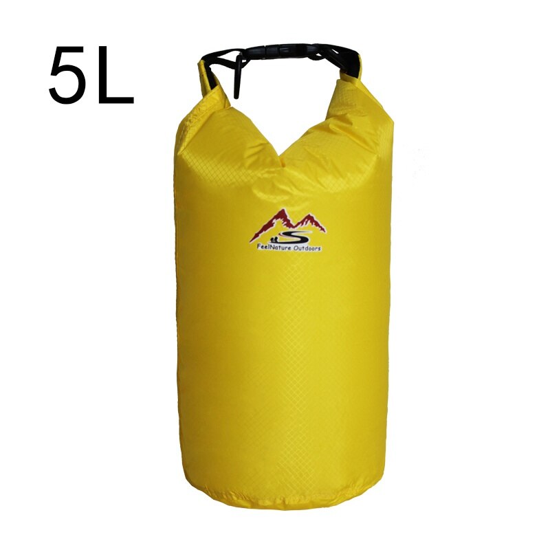 Bolsa impermeable para natación al aire libre de 5L/10L/20L/30L, bolsa seca de almacenamiento para Rafting y Camping con gancho de correa ajustable: yellow 5L