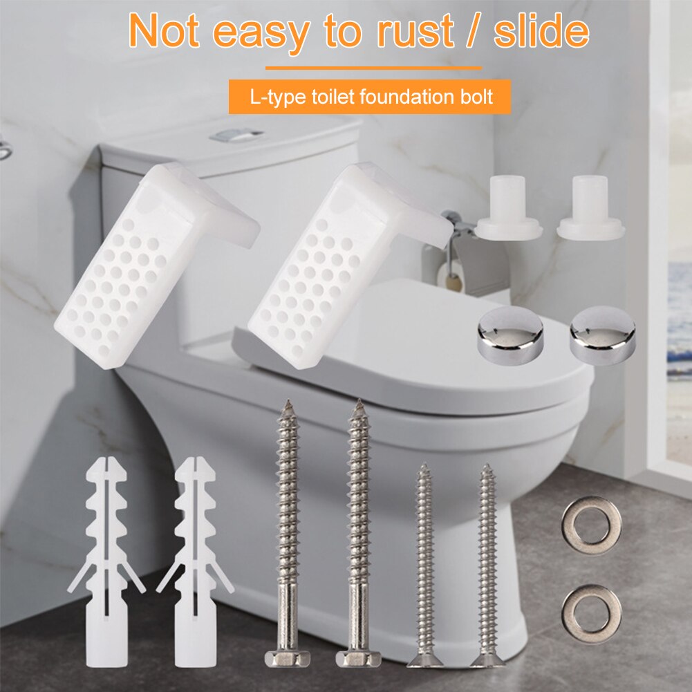 14pcs/set Heavy Duty Foot Mounting Toilet Screws L Shaped Bolts Bathroom Fixture Fixing Tools Replacement Parts Stainless Steel