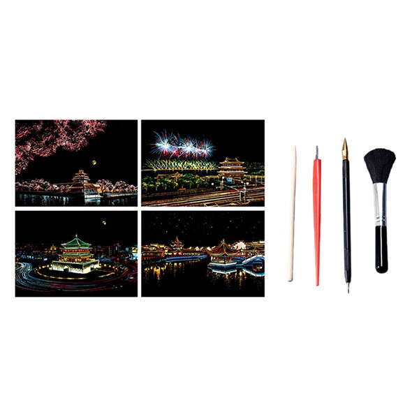 DIY Scratch Paper Combo Art Set 18 Rainbow Girls Flower Painting Scratch Cards & Scratch Drawing Pen Paint Set: 3