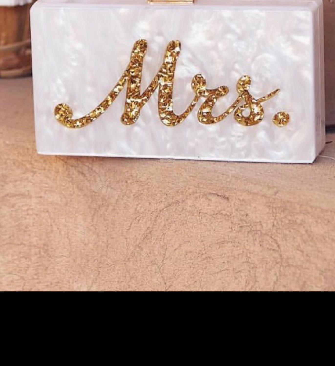 Ins Acrylic Box Clutches Women Lady Evening Brand bag Pearl White with Silver Glitter Gold Glitter Name Mrs Letter: gold glitter