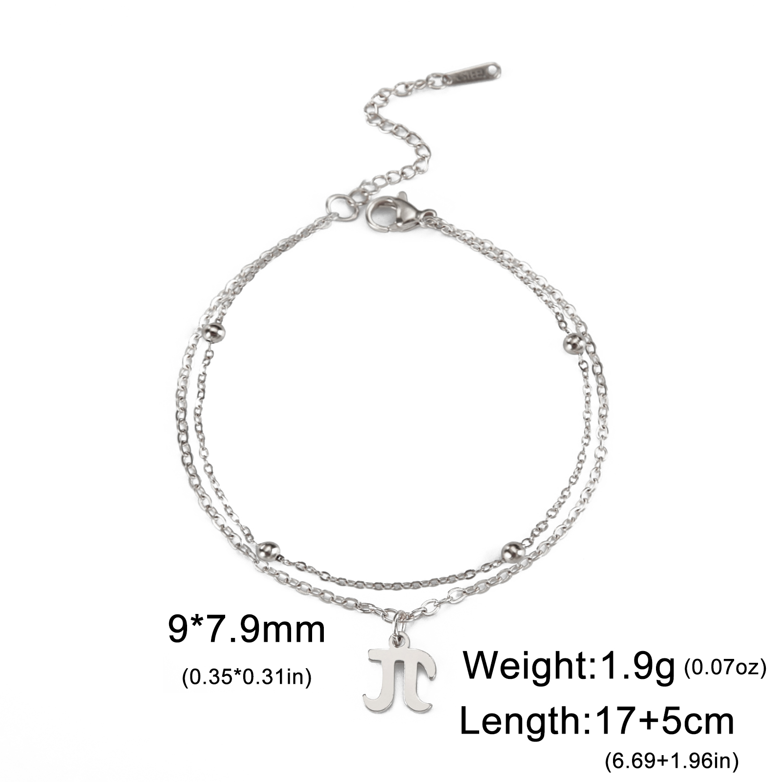 Lucktune-pulsera con colgante de símbolo de psicología PSI para mujer, cadena de cuentas de acero inoxidable, pulsera con dijes de letras griegas, de joyería: Rodio plateado