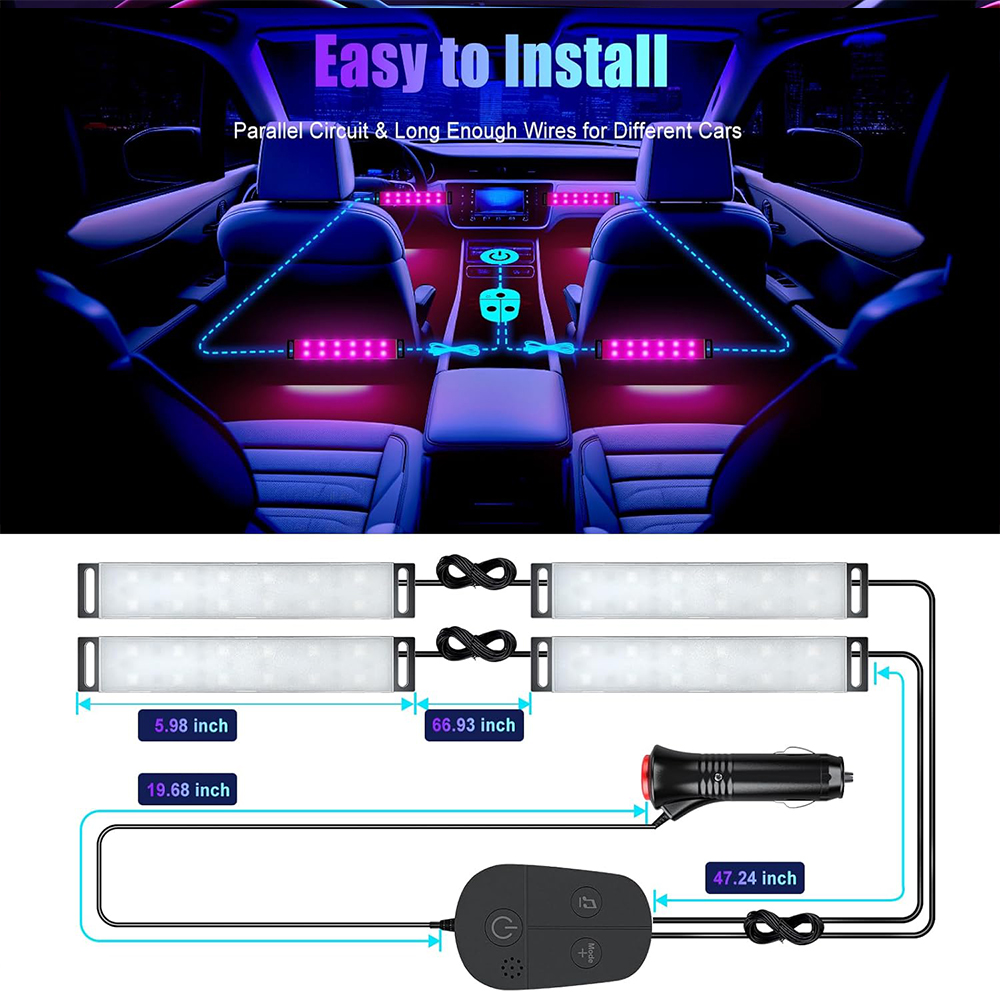 Ambient Foot Light Strip Car Neon Interior LED RGB Light Strips With Control Auto Decorative Lamps Chassis Light Strips