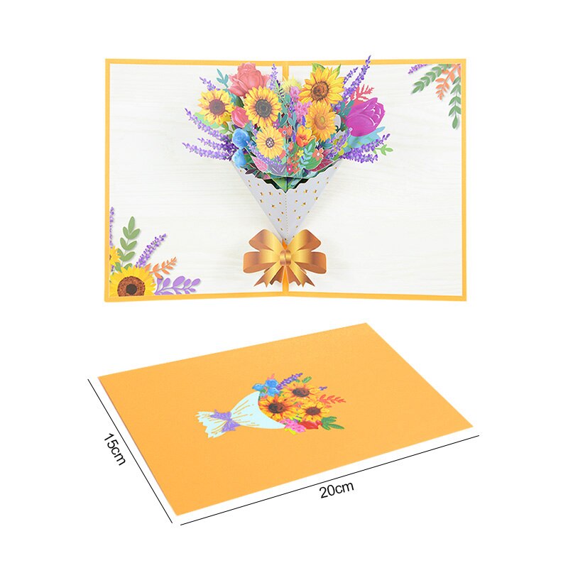 Flowers Bouquet Greeting Cards for Mom Girl Wife Husband 3d Birthday Cake Pop-Up Greeting Cards Postcards with Envelope: M05