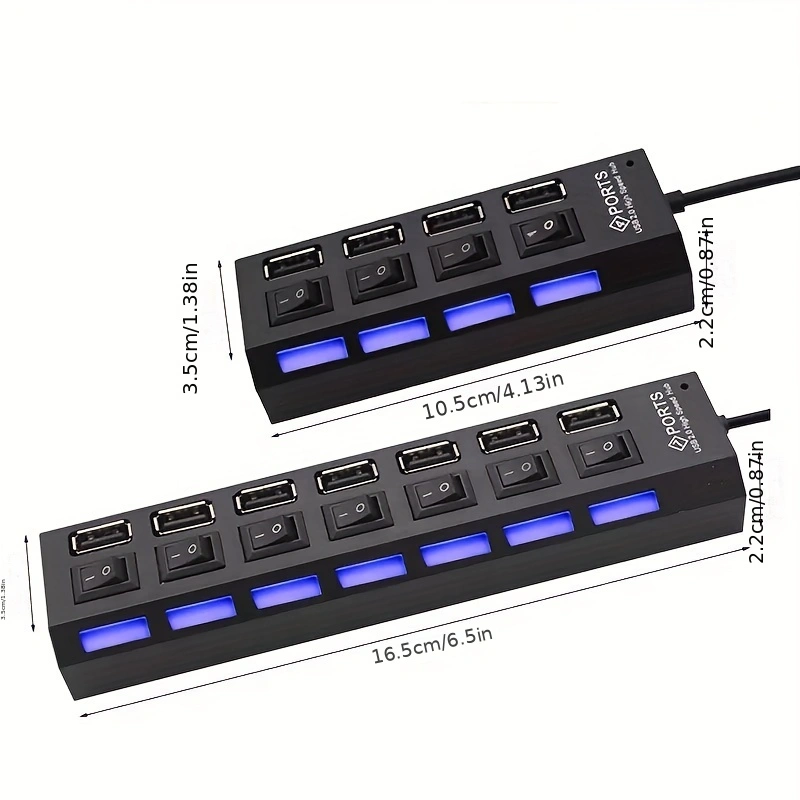 Szybki 4/7 portów USB HUB 2.0 Adapter Expander Multi USB Splitter Multiple Extender z włącznikiem lampy LED do laptopa PC