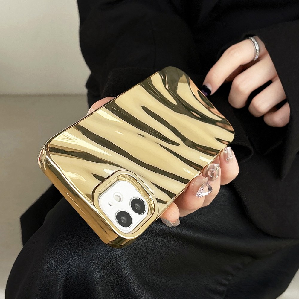 Luxury Curly 3D Wavy Golden Pattern Phone Case For iPhone 15 11 12 13 14 Pro Max X XR XS 7 8 Plus SE Soft Shockproof Cover