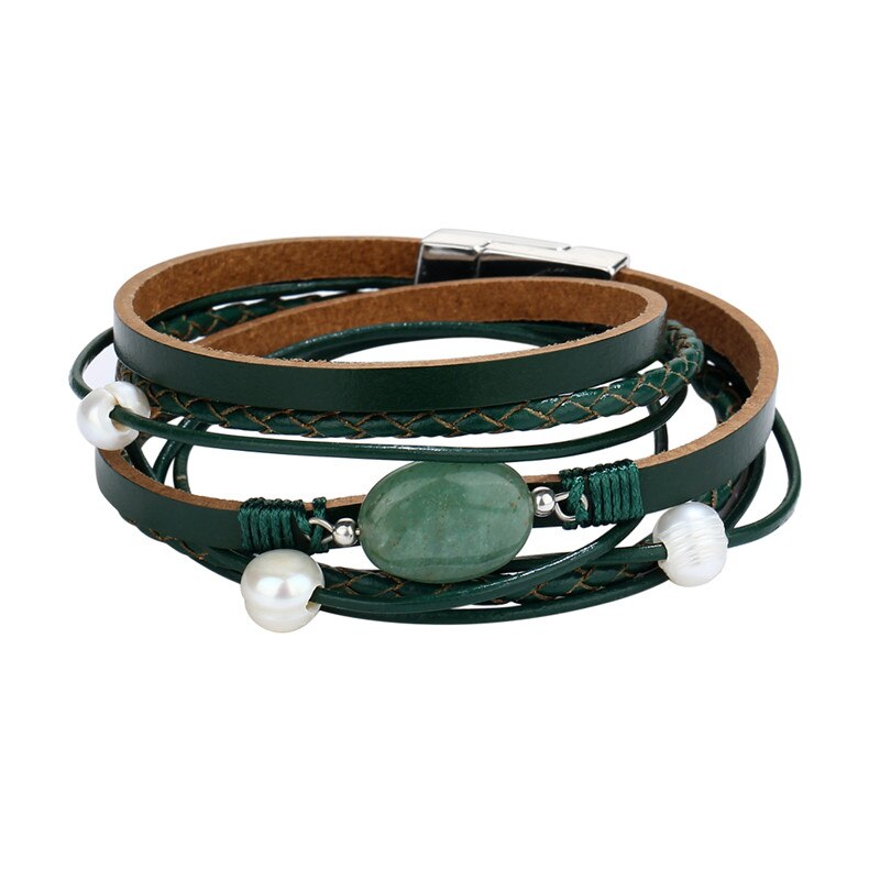 WENN MIR Jahrgang Simulierte Perle Stein Leder wickeln Armbinde für Frauen Männer Punk Reize mehrschichtig Magnet Schnalle Armbänder Schmuck