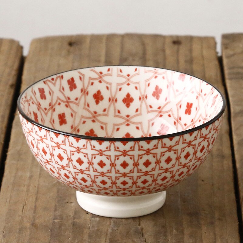 Nordic machine-printed under-glazed ceramic tableware Japanese 4.5-inch high-foot anti-scald soup bowl millet rice bowl: B-13