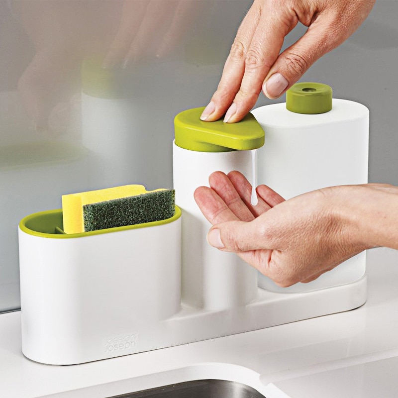 Dispensadores de detergente de cocina soporte dispensador de jabón líquido de espuma fregadero baño automático lavado a mano esponja estante de almacenamiento