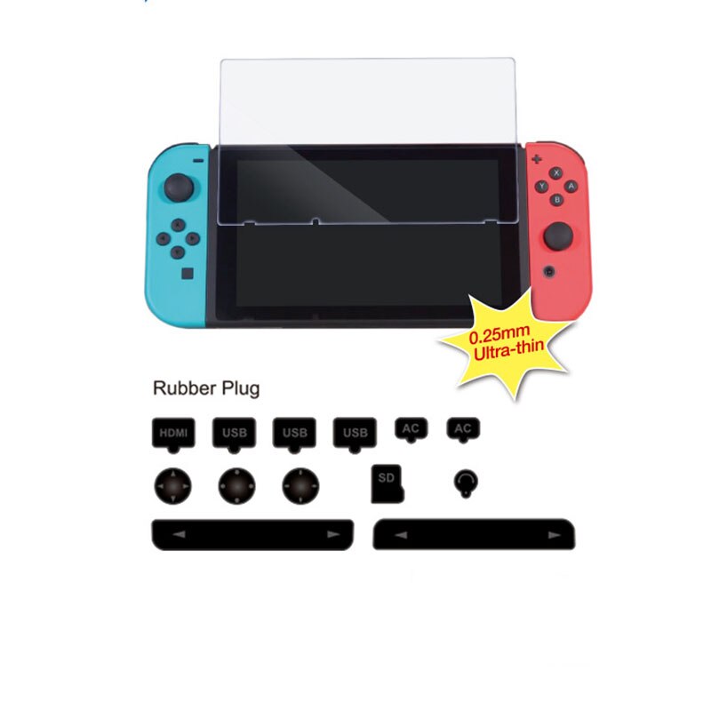 Kit de súper juego, accesorios de protección para Nintendo Switch, Protector de pantalla de vidrio templado + enchufe antipolvo para host TNS-862