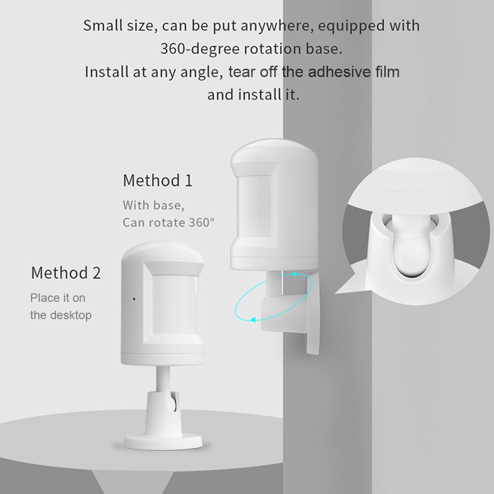 ZigBee Motion Sensor Alarm Wireless Smart Human Body Induction PIR Sensor 360-degree Rotation Base 7m 150-degree Detection Range