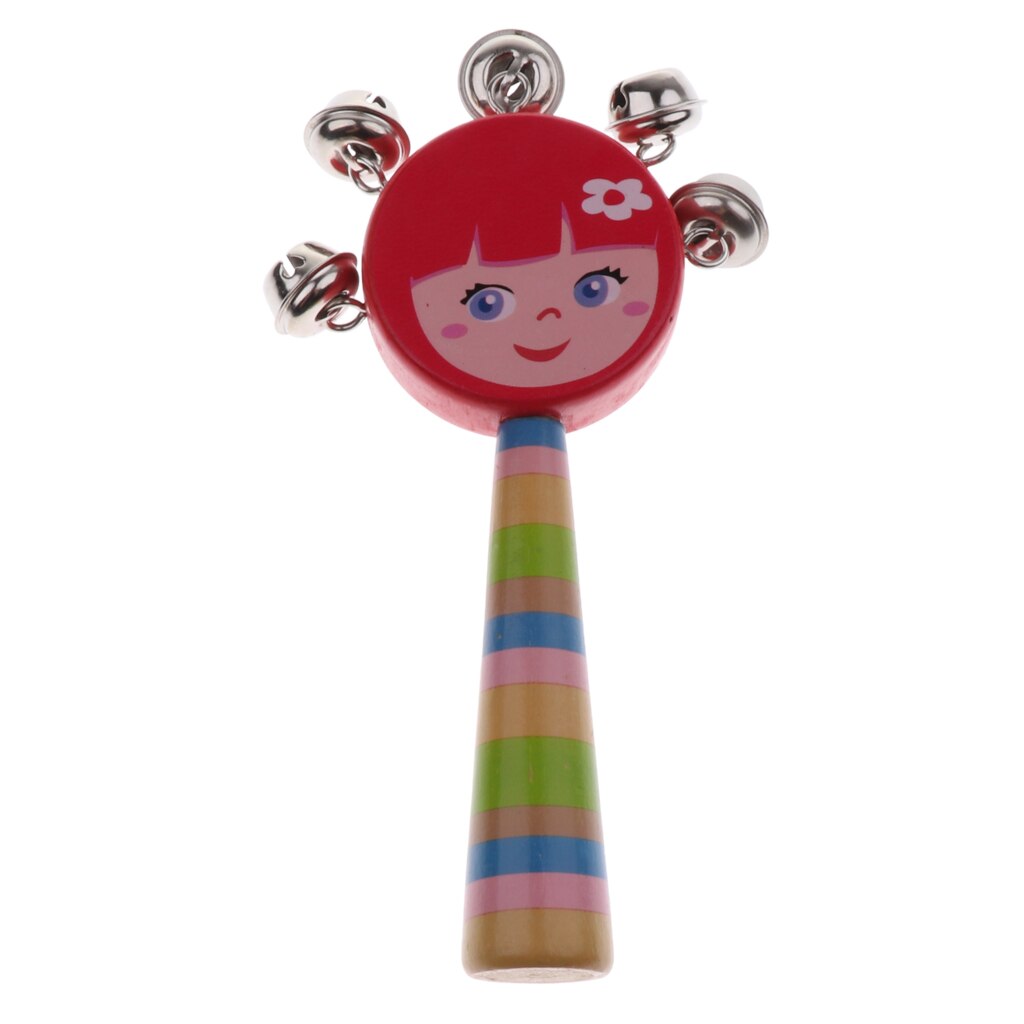 Bambino Suono di Gioco di Legno Sveglio Mano Jingle Bell Sonaglio Tamburo Bambini Strumento Musicale Giocattolo Inerente Allo Sviluppo di-Rosso