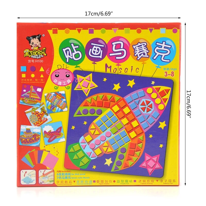 Mosaicos adhesivos 3D de goma EVA para niños, juguetes educativos portátiles hechos de papel duradero, pegatina de espuma artesanal de dibujos animados, 6,69x6,69 pulgadas, 85DE