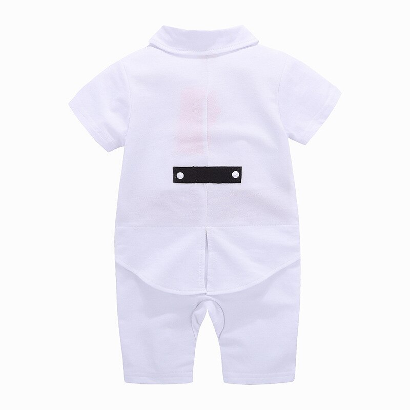 Baby Rompertjes Voor Pasgeboren Zomer Kleding Jongens Korte Mouw Outfit Kinderen Formele Een-Stukken Tuxedo Katoen Wit Rood