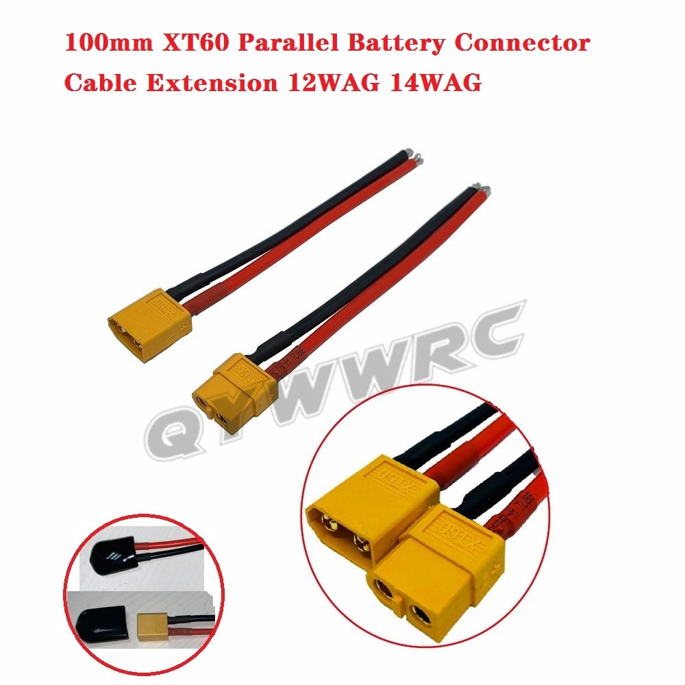 100 Mm XT60 Parallel Batterij Connector 12/14WAG Kabel Extension Diy Mannelijke & Vrouwelijke Batterij Kabel Met Geïsoleerde plug Cover
