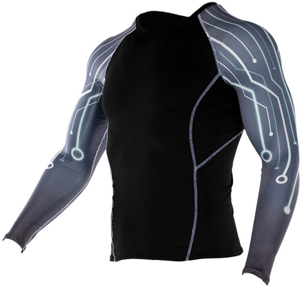 Youyedian mænds cykling baselag lange ærmer fitness t-shirt hurtigtørrende strømpebukser cykel sport print top bluse #y20: Grå / M