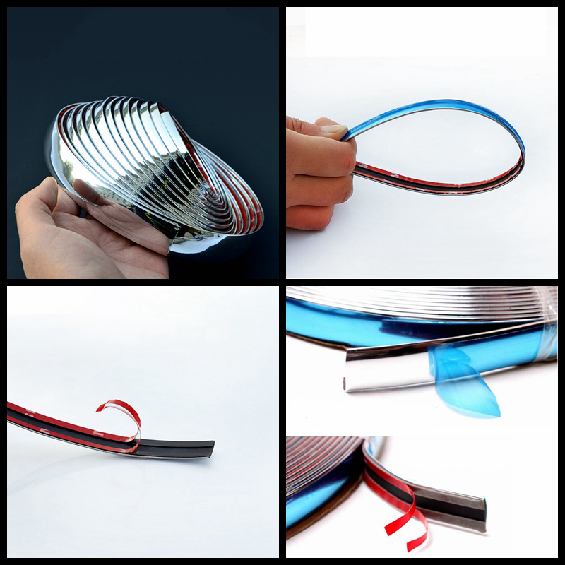 3M/5M Exterior Car Chrome Body Strip Bumper Auto Door Protective Moulding Styling Trim Sticker 10mm 20mm 25mm 30mm 50mm