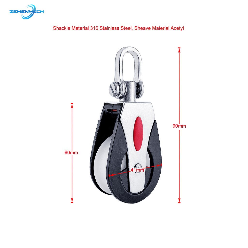 2PCS Sheave Block Universal Head Single Pulley 1500Lbs Swivel Shackle Sailboat Plain Bearing Block Rope Runner Boat Accessories