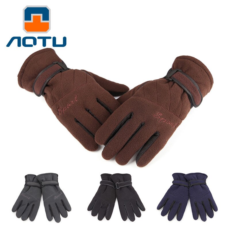 Udendørs cykling varm termisk tre lag fortykning vindtæt uld beskyttende glovespolar fleece handsker til mænd