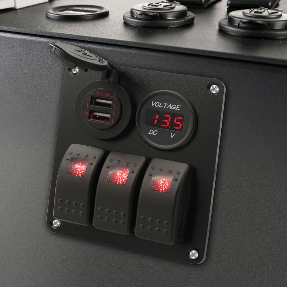 Rocker Switch Panel Digital Voltmeter Dual USB Port 12V Outlet Combination Waterproof Car Marine Ship LED Rocker Switch Panel
