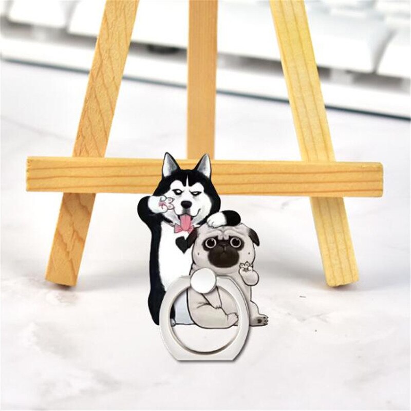 Animals Dog Corgi Pug Cat Finger Ring Phone Stand Holder Car Mobile Phone Holder Stand Suporte Celular For iPhone 11 All Phone: C