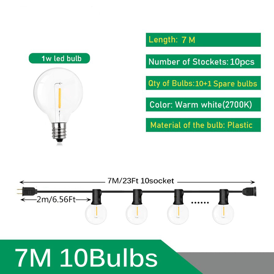 110V/220V Outdoor String Lights LED G40 Festoon Fairy Patio Garland Lamp Wedding Street Camping Garden Party Decoration Lights: WHITE / 350W