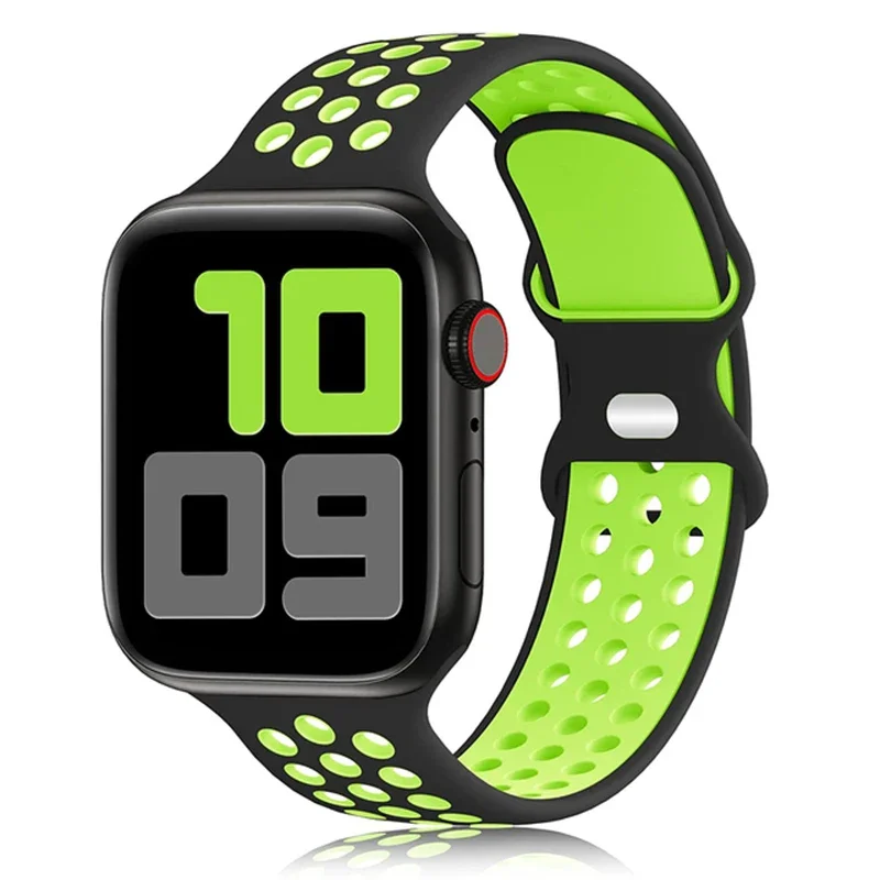 Bracelet de Sport pour Bracelets de montre Apple 44mm 45mm Ultra 2 49mm 40mm 41mm 42mm 45 44mm Bracelet en Silicone IWatch série 9 8 SE 7 3 bandes: M / Noir Vert / 14mm