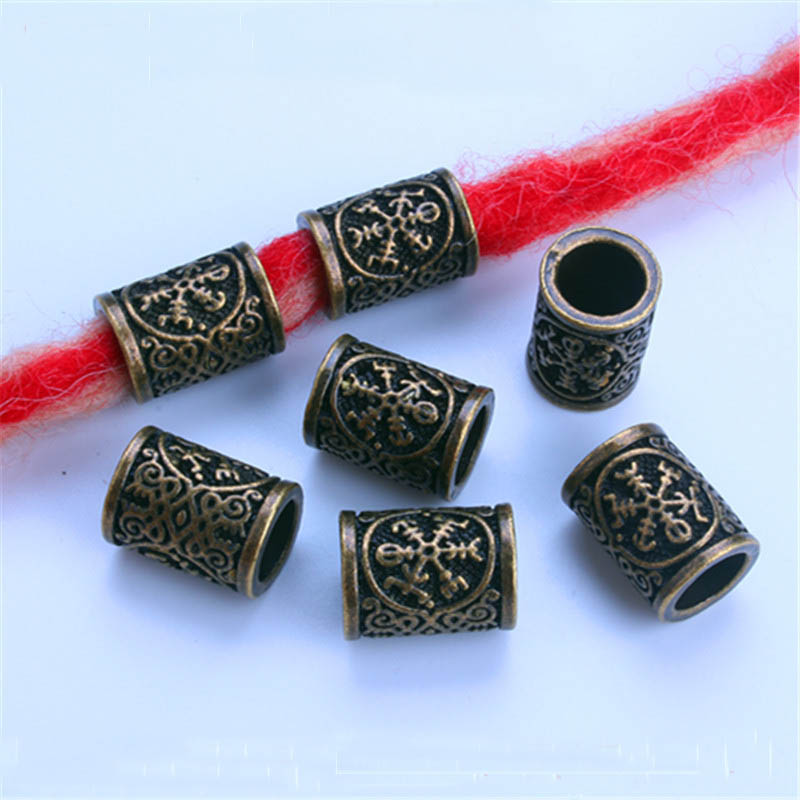 5 stuks Viking Kralen Haar Vlecht Baard Dreadlock Kralen 8mm Gat Sieraden Armband Maken Metalen Kraal DIY Accessorries: Kastanjebruin