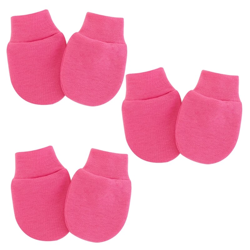 3 par / sæt baby bomuldsvante baby nyfødte anti ridser handsker anti-spise hånd ansigtsbeskyttelse handske baby vante: Hot pink