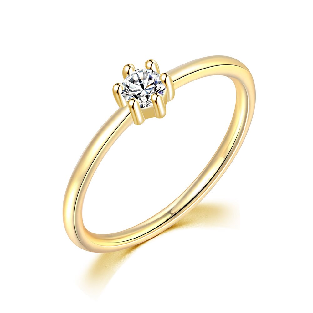 Zhouyang Bruiloft Bruid Ringen Voor Vrouwen Mini Leuke Geel Goud Kleur Zirkoon Engagement Dunne Ring Sieraden Sieraden R112: 9 / WHITE