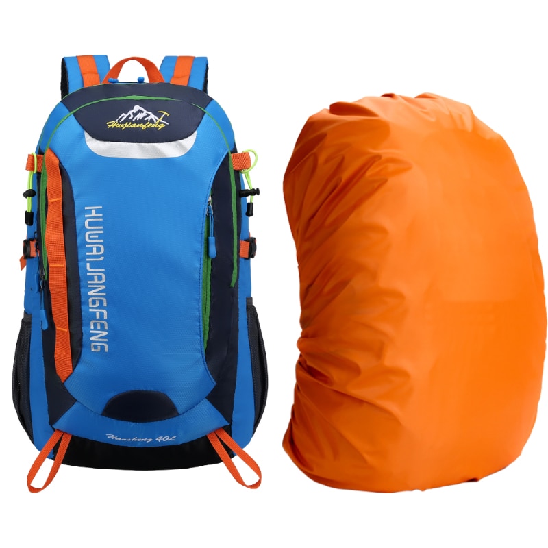 Outdoor Sports Long Distance Cycling Backpack Mountaineering Shoulders Bag Camping Travelling Knapsack Climbing Hiking Rucksack: Blue and RainCover