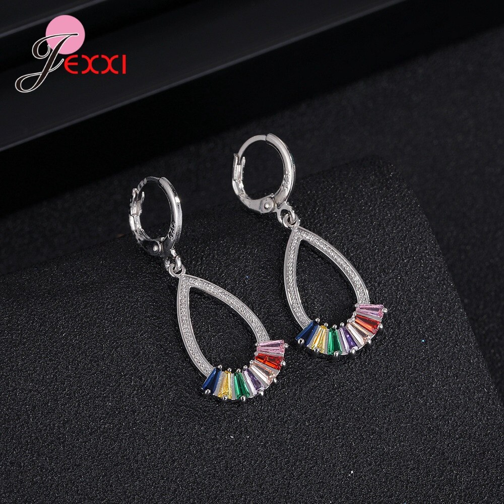 Vrouwen Zirconia Cz Hanger Kettingen Earring 925 Sterling Zilveren Sieraden Set Kleurrijke Sieraden