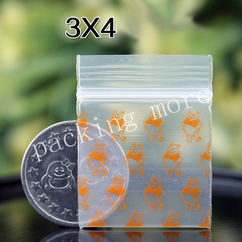 100 pcs Mini Zip Plastic Zakken Baggies Kleine Plastic Verpakking Zakken Plastic rits zak ziplock: bear