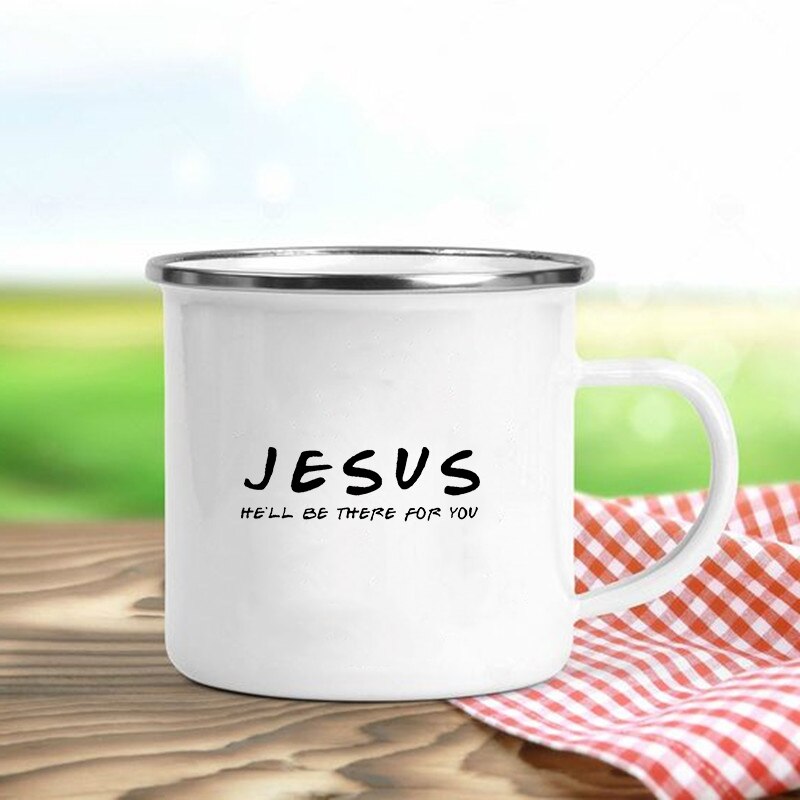 Jésus est dieu imprimer tasses en émail chrétien tasses à café boisson Dessert petit déjeuner lait tasse Vintage tasse poignée Drinkware: YELLOW